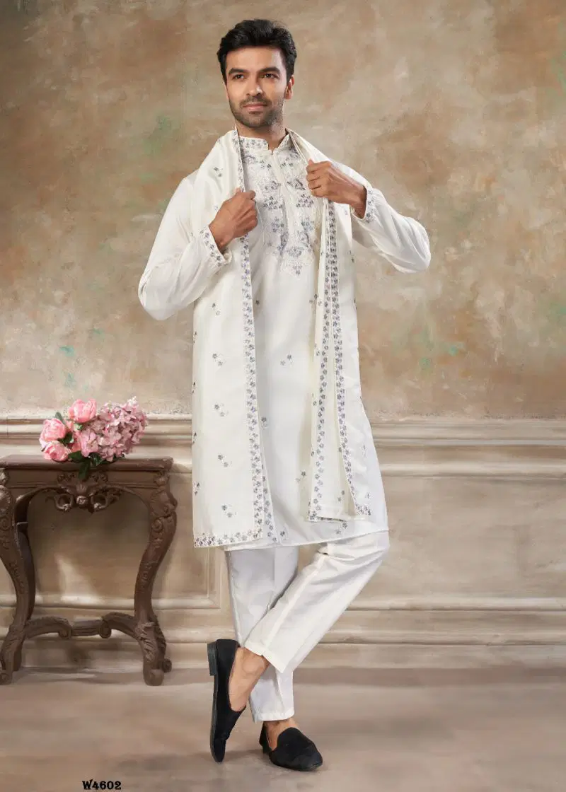 Outluk Wedding 46 Silk Embroidered Pintex Work Kurta With Pajama Collection Wholesale