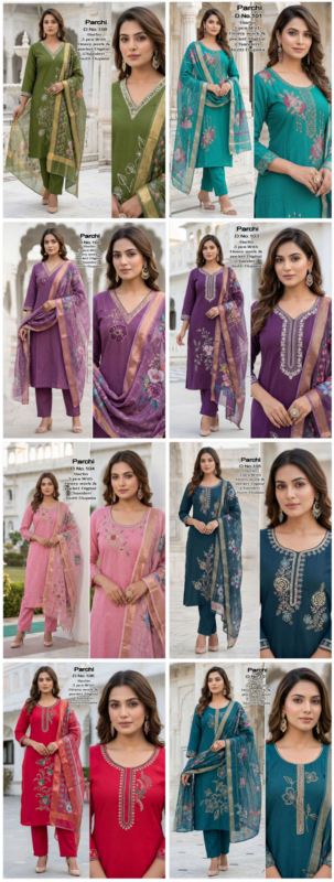 Launching Parchi Vol 1 Berline Embroidered Kurti Pant With Dupatta Wholesale 2026