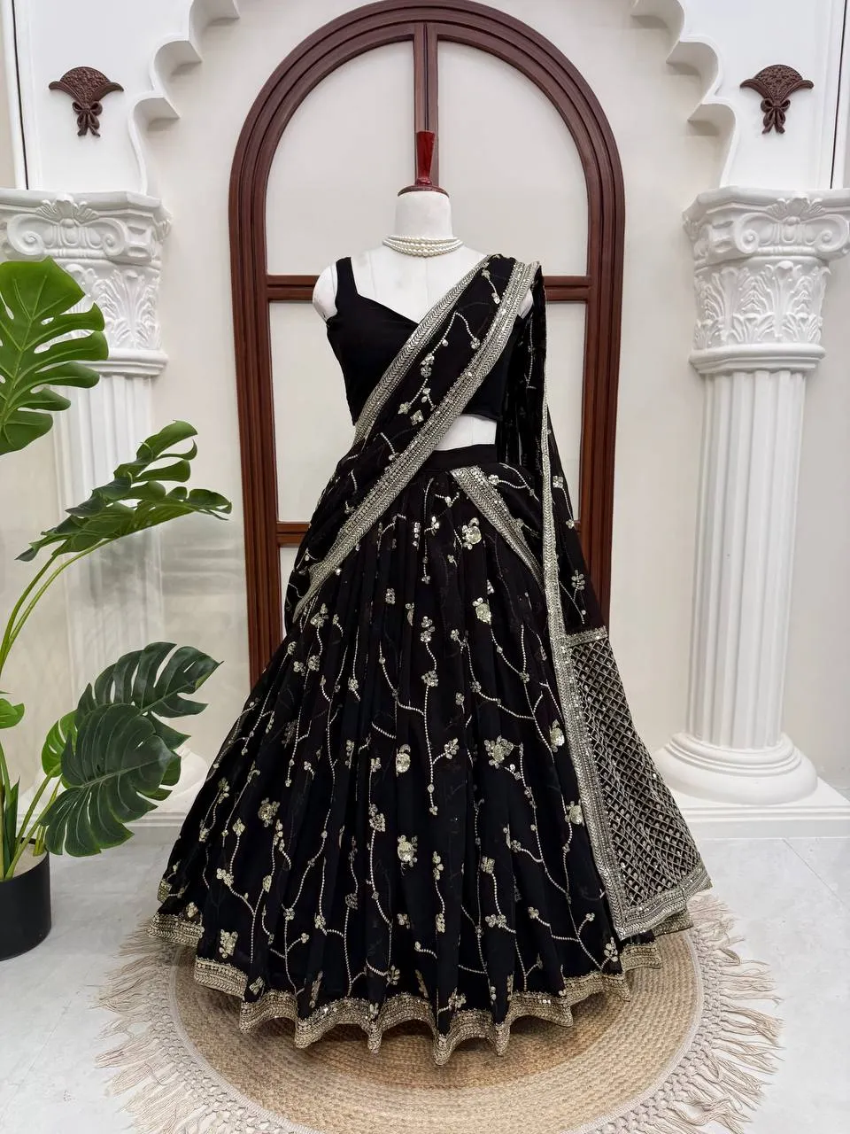 Deepika 402 Georgette Thread Work Black Ready To Wear Saree