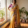 SS1010 5605 Chinon Printed Zari Mirror Work Saree