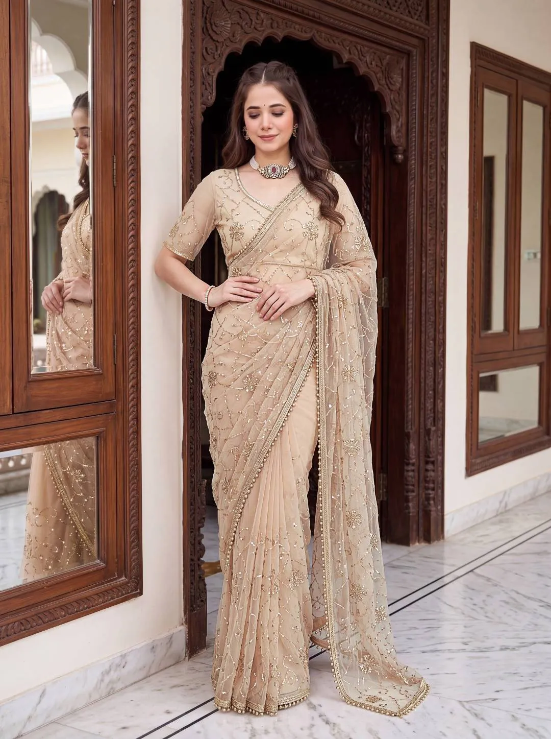 Latest DKT 5178 Net Sequence Embroidery Work Designer Saree Supplier in Surat 2026