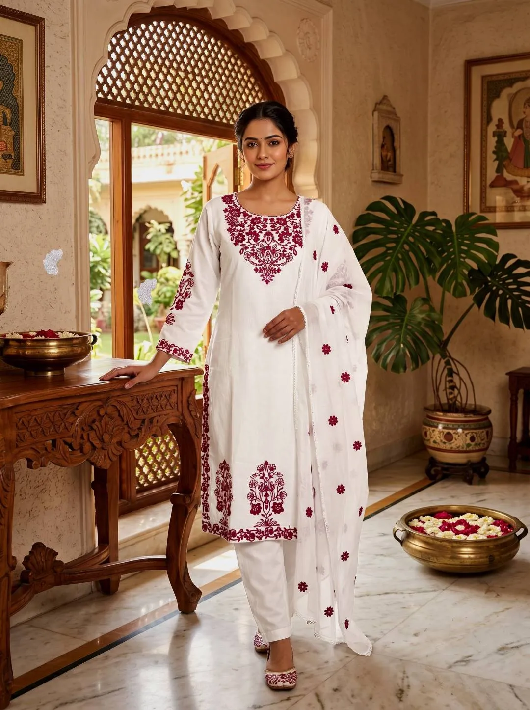 DKT 5180 Rayon Cotton Thread Embroidery Work Readymade Dress