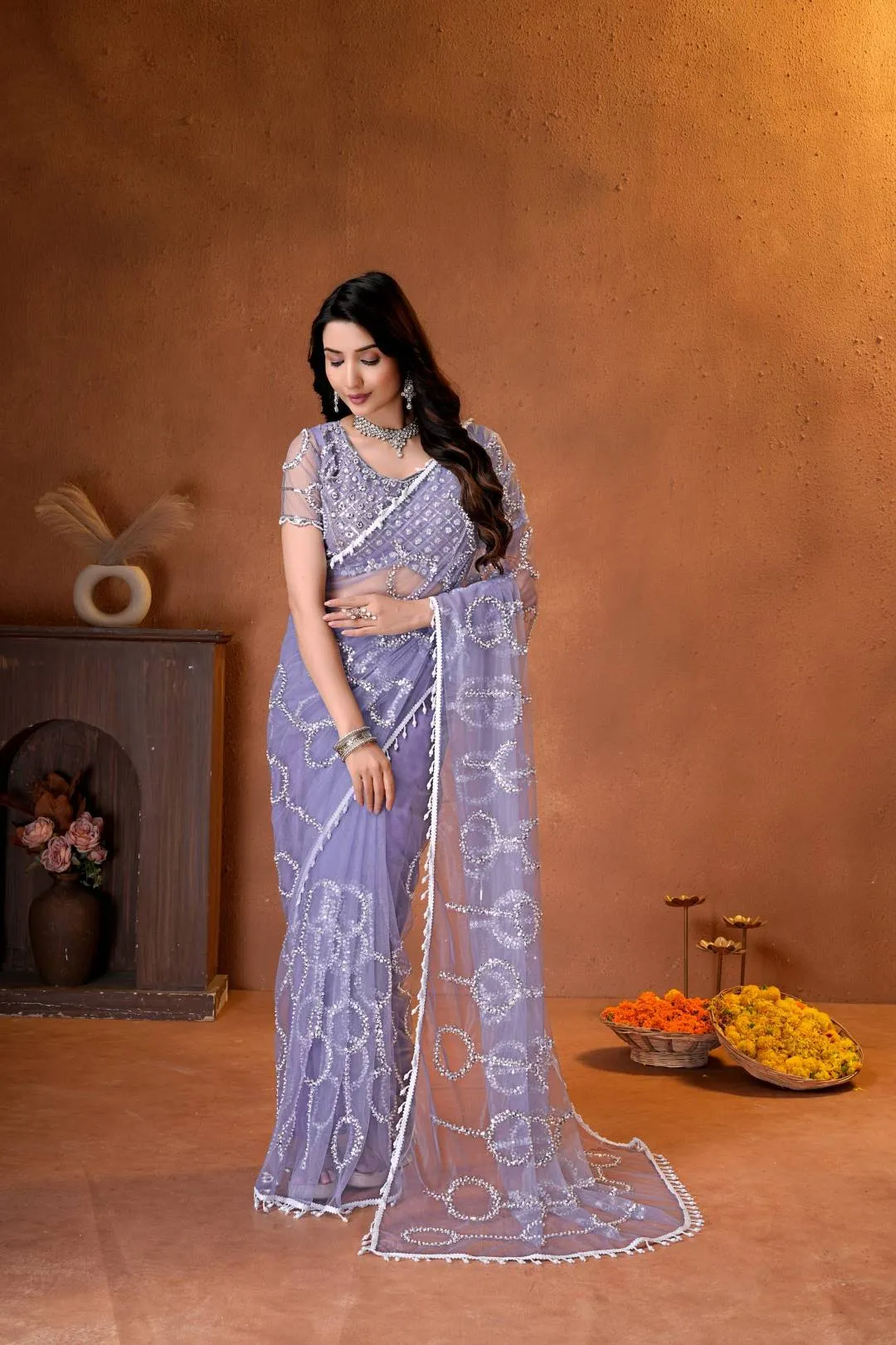 DKT 5177 Net Embroidery Party Wear Saree Exporter in India