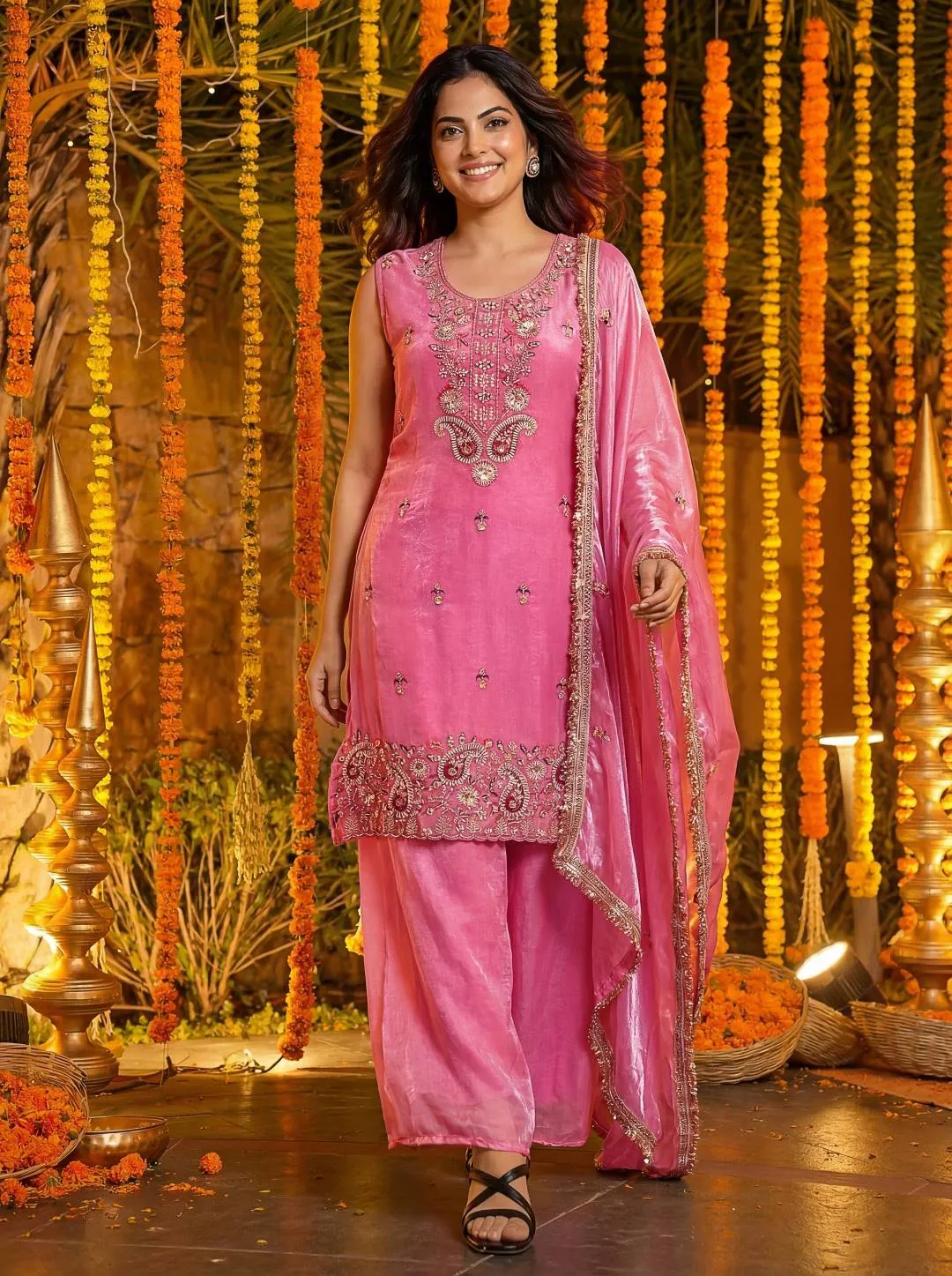 DKT 5166 Fandy Silk Sequence Embroidery Work Festival Sharara Suit With Dupatta