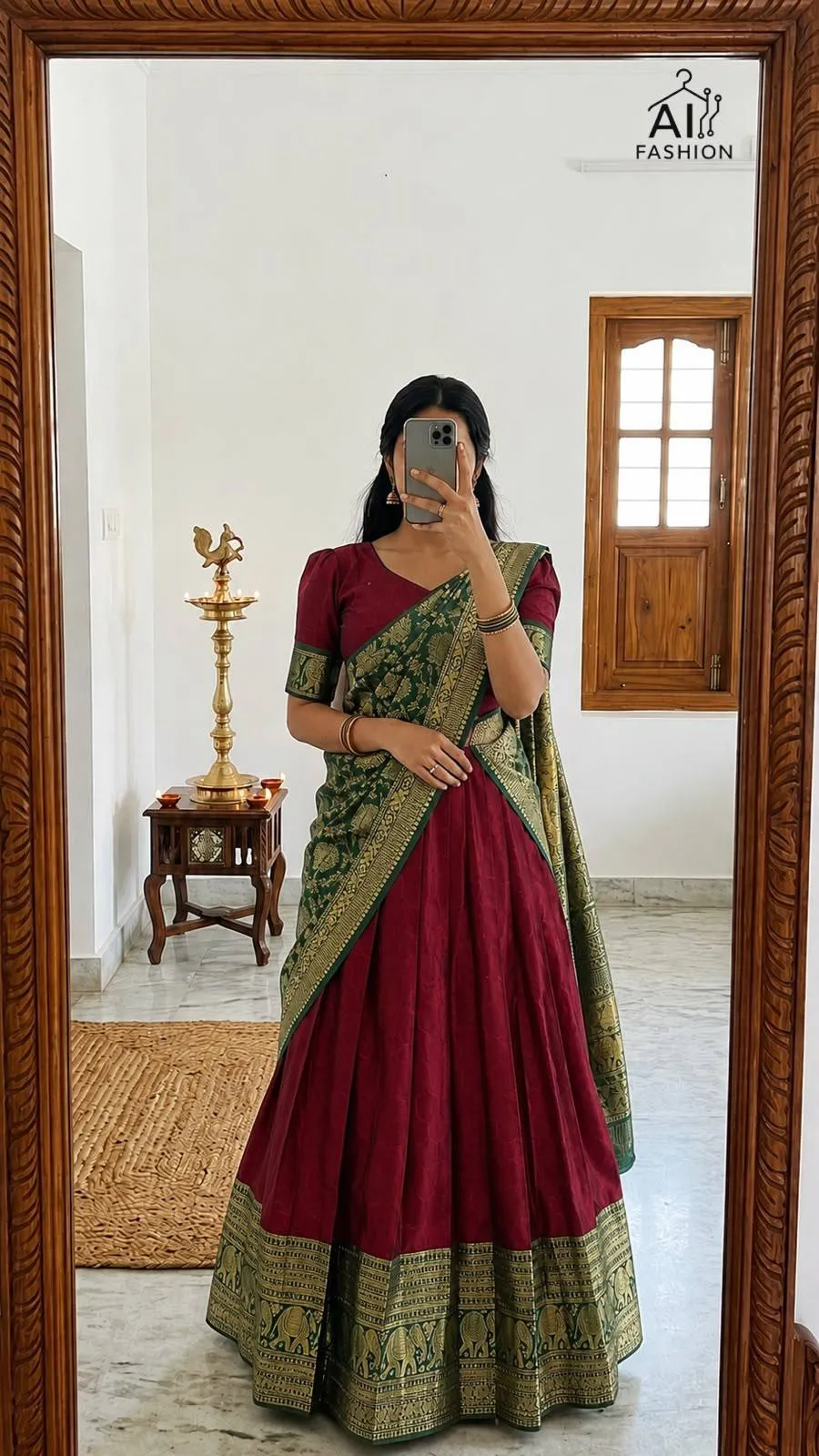 SS2016 Urvashi Lichi Silk Jacquard Work South Style Lehenga Saree