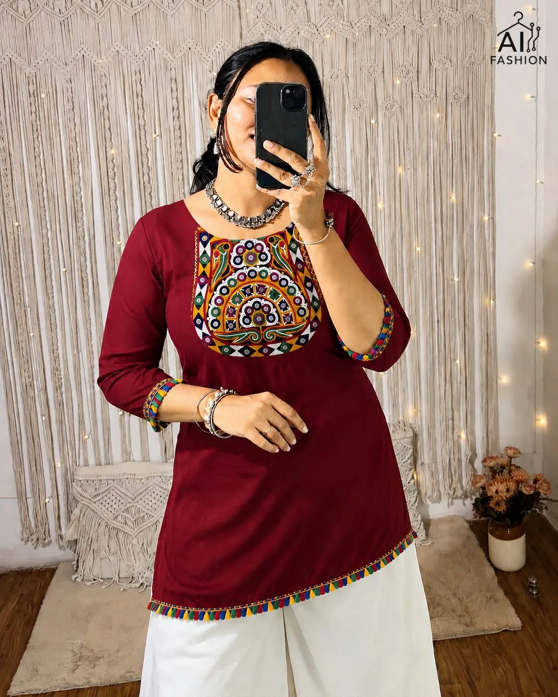 SS2016 Pankhudi Rayon Embroidery Mirror Work Navratri Short Kurti
