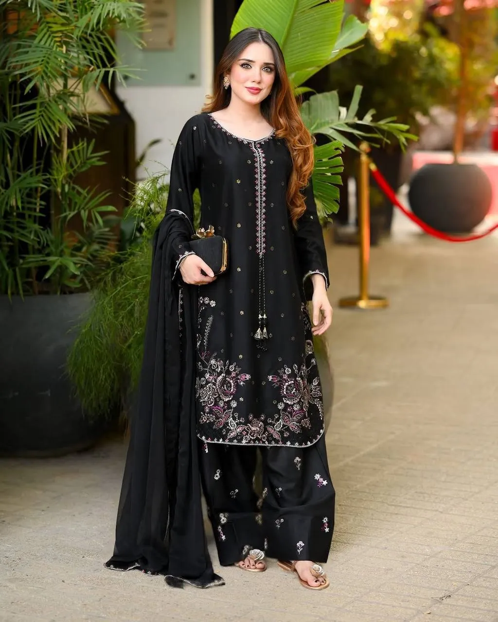 Sabina 543 Satin Glass Embroidery Thread Work Farshi Salwar Suit