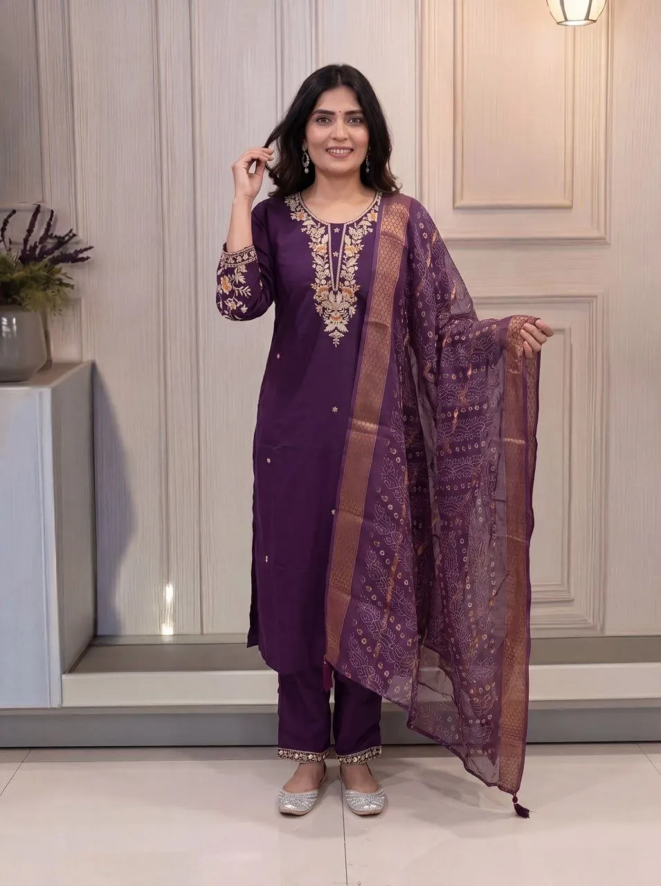 ATQ Zara Cotton Sequence Embroidery Work Festival Readymade Dress