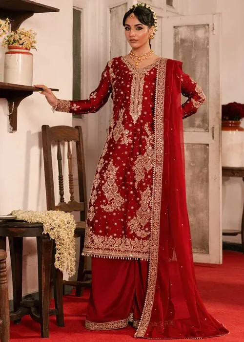 Deepika 6040 Roman Silk Thread Work Wedding Pakistani Kurti Palazzo Dupatta Set