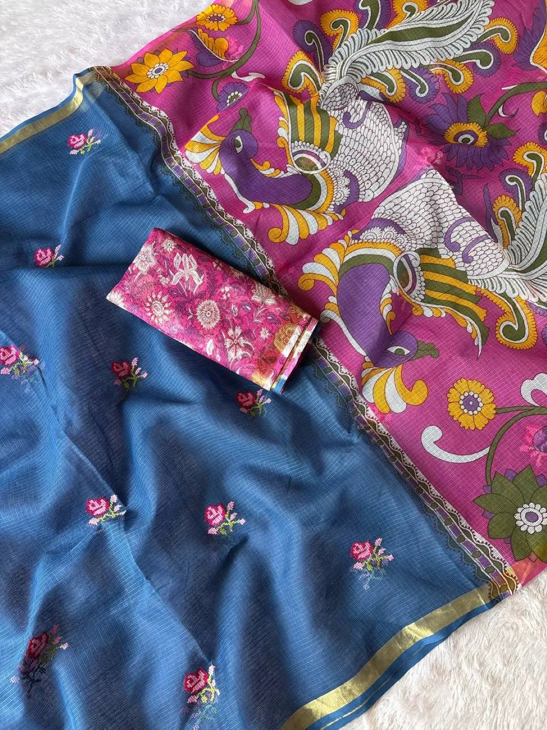 MHV Kalamkari Dori Kota doriya Printed Embroidery Saree