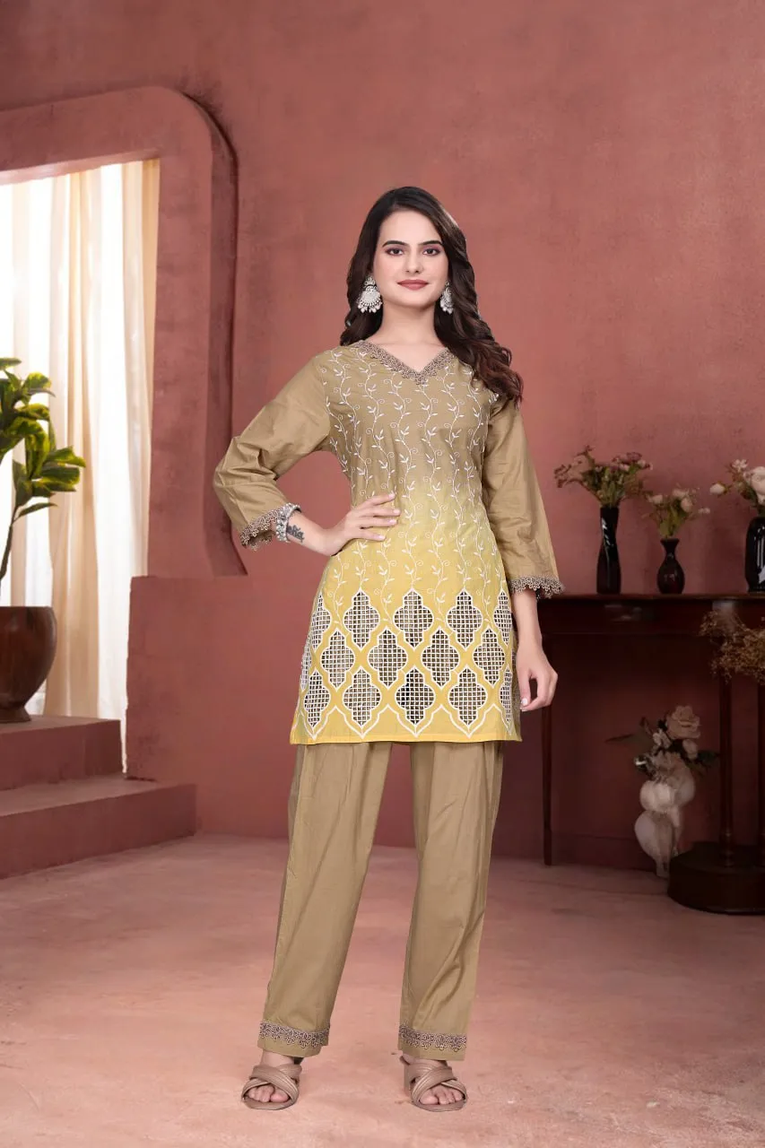 AEA 504 Premium Cotton Schiffli Work Daily Wear Co Ord Set