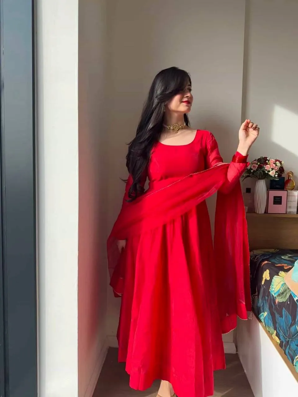 Deepika 1627 Tibby Silk Anarkali Gown Pant With Dupatta