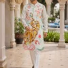 Kiara Tiger Cotton Crochet Printed Sequence Work Men Wear Kurta