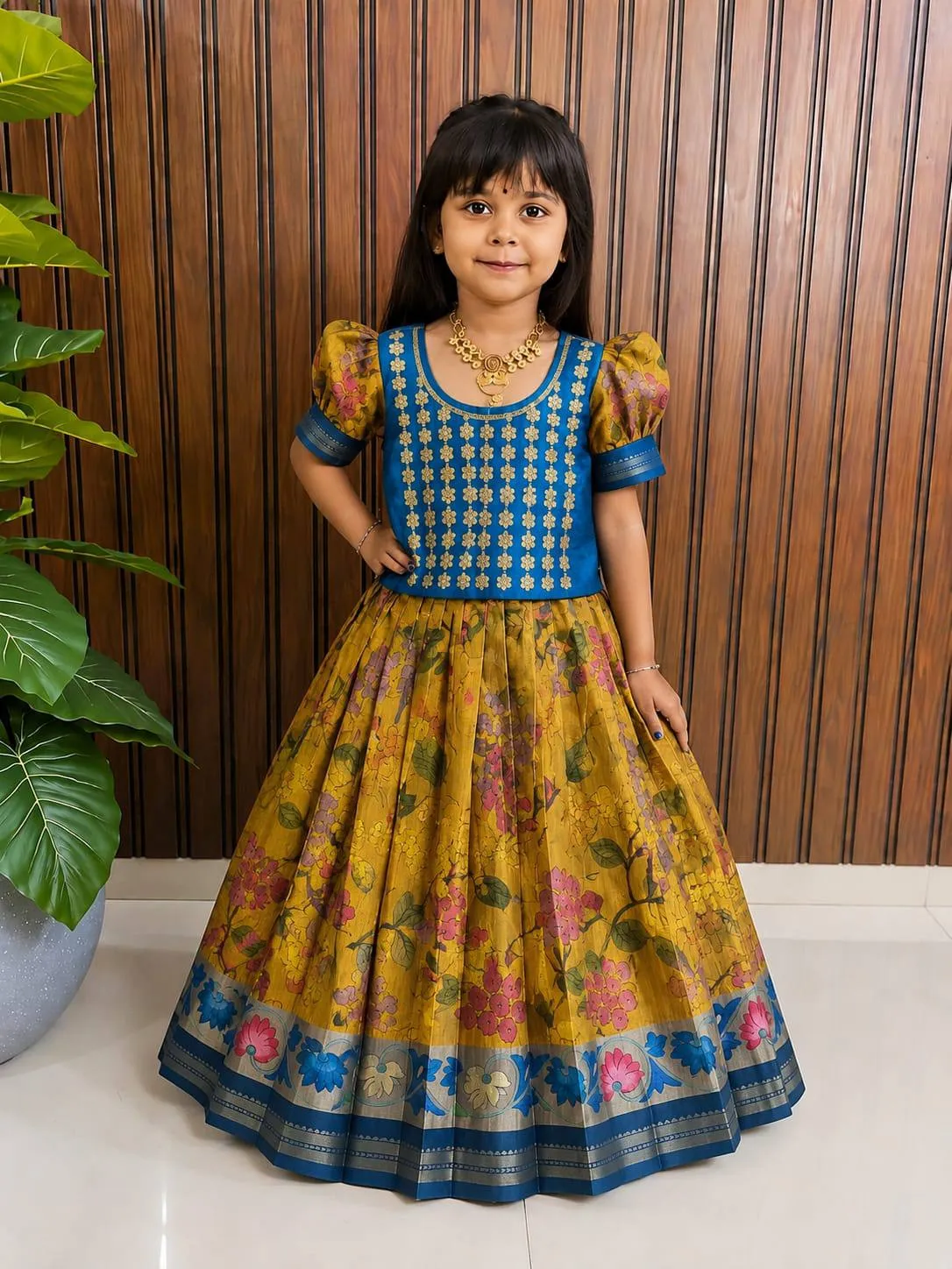 Pari Dola Silk Printed Weaving Work Kids Wear Top Skirt
