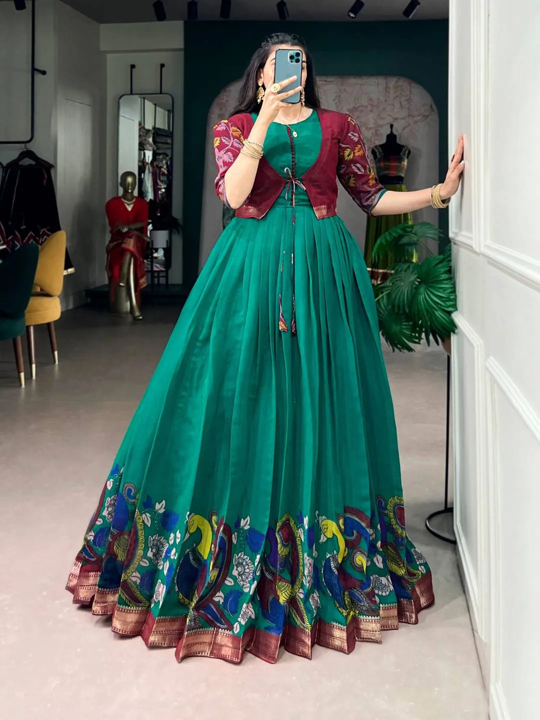 WMN 5014 Chanderi Zari Weaving Work Festive Gown Wholesale