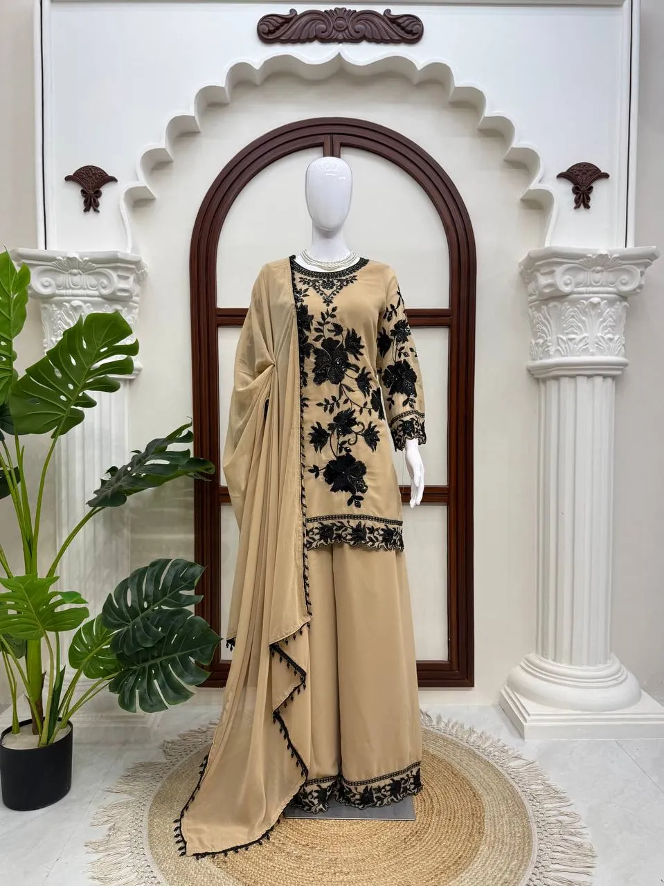 Deepika 6042 Georgette Thread Sequence Work Kurti Palazzo With Dupatta Set