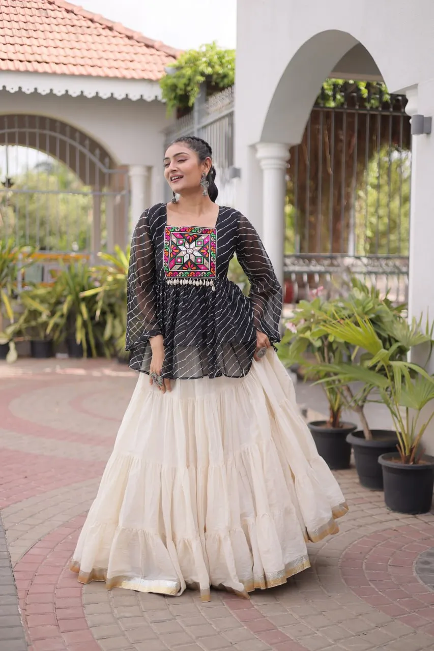 Beautiful Moni 5074 Laheriya Printed Gamthi Work Navratri Top Skirt Collection 2026