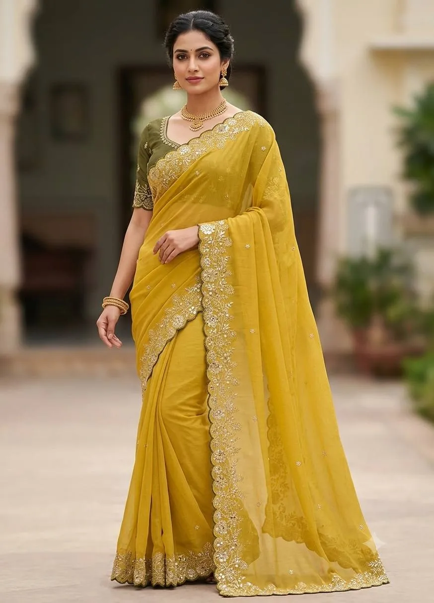 Kusum Star Georgette Silk Thread Embroidery Work Saree Market in India