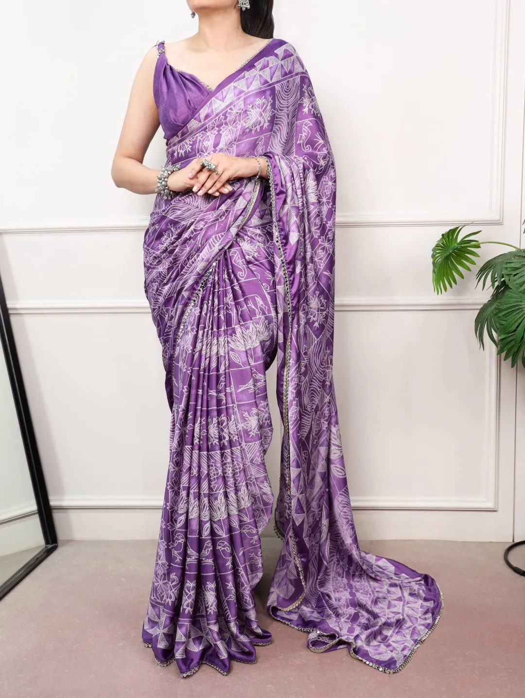 WMN 7403 Kashviya Satin Silk Mirror Work Trending Party Wear Saree