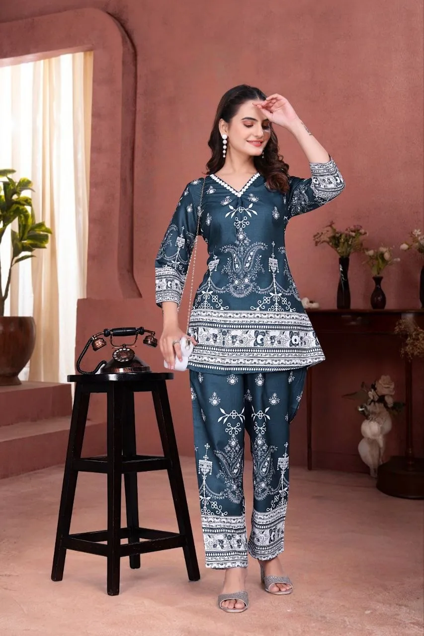 AEA Cotton Printed Teal Co Ord Set Collection 2026