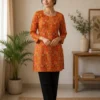 Aawiya RJ 43 Rayon Printed Fancy Orange Short Kurti
