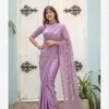 RGS Lavender Grace Satin Silk Embroidery Net Work Saree