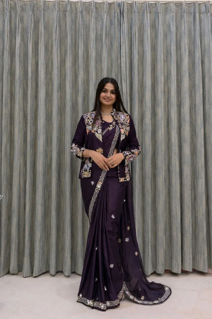 Madhuri 237 Satin Embroidery Ready To Wear Saree Wholesale Surat