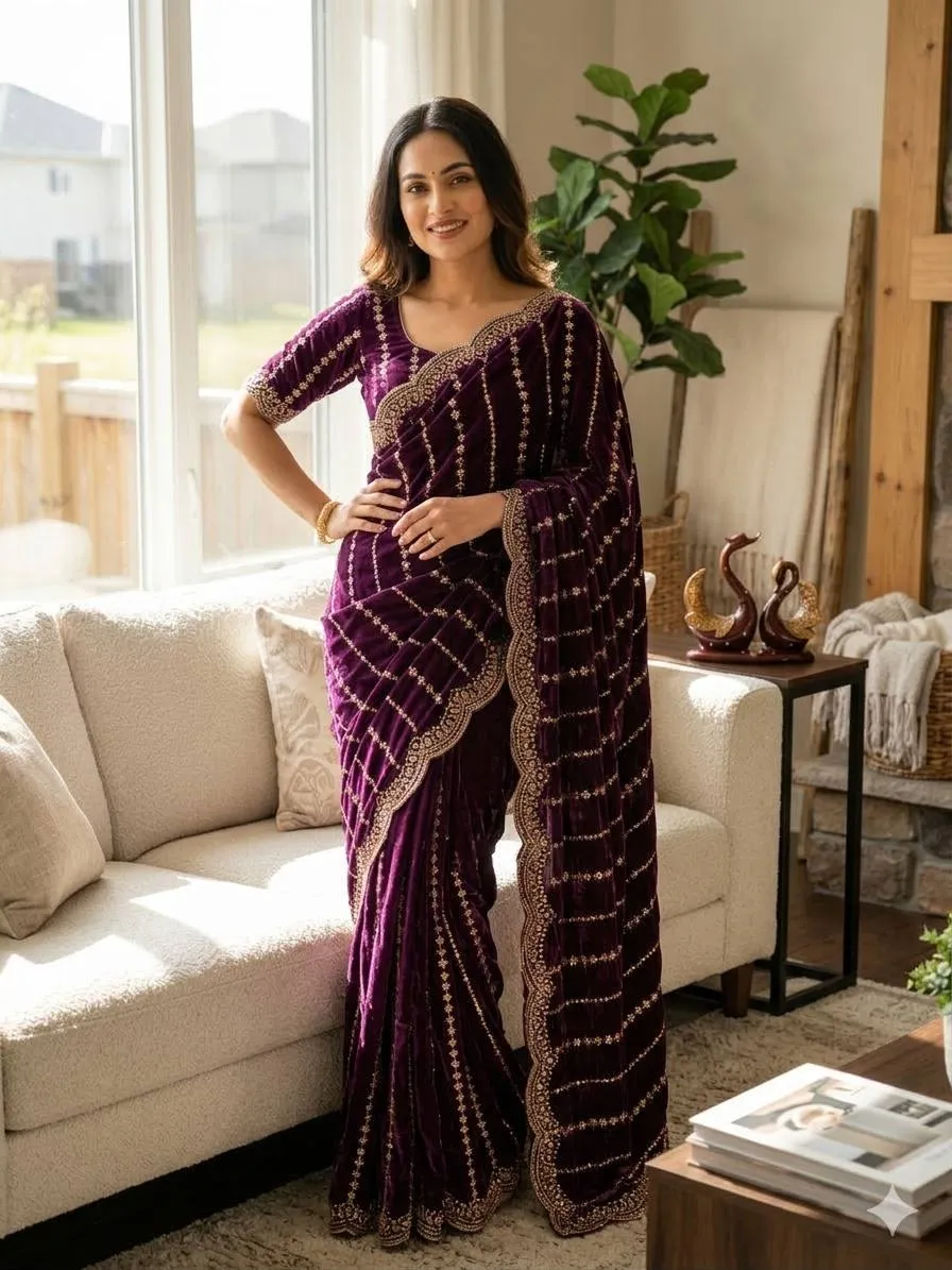 SS1010 5575 Space Silk Sequence Embroidery Work Saree For Wedding