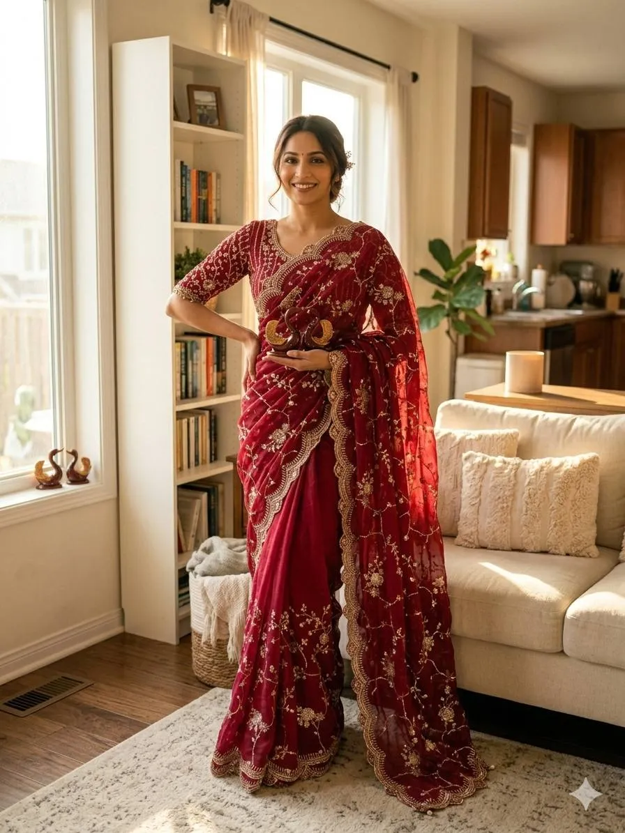 SS1010 5593 Fandy Chiffon Sequence Work Designer Saree Collection