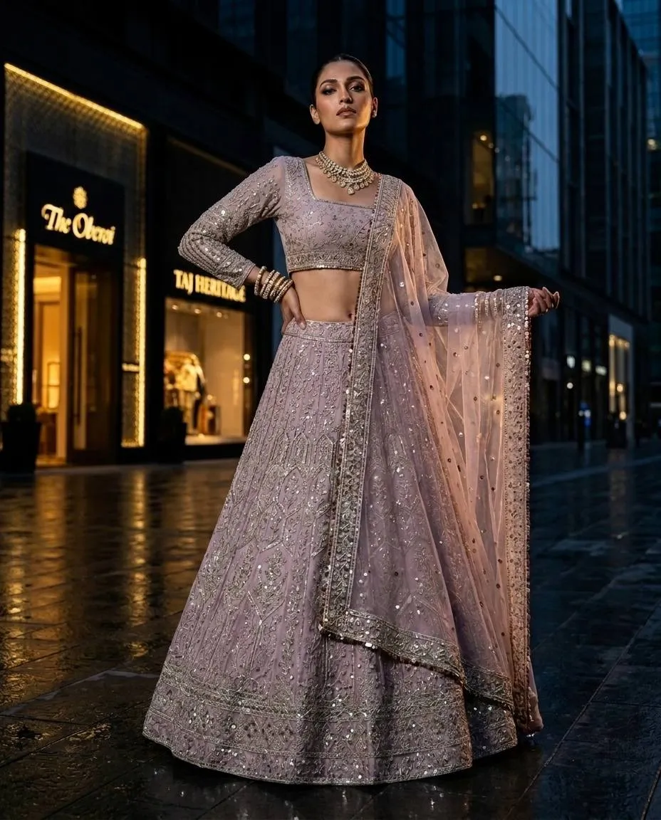 SBD 1860 Net Sequence Work Baby Pink Lehenga Choli