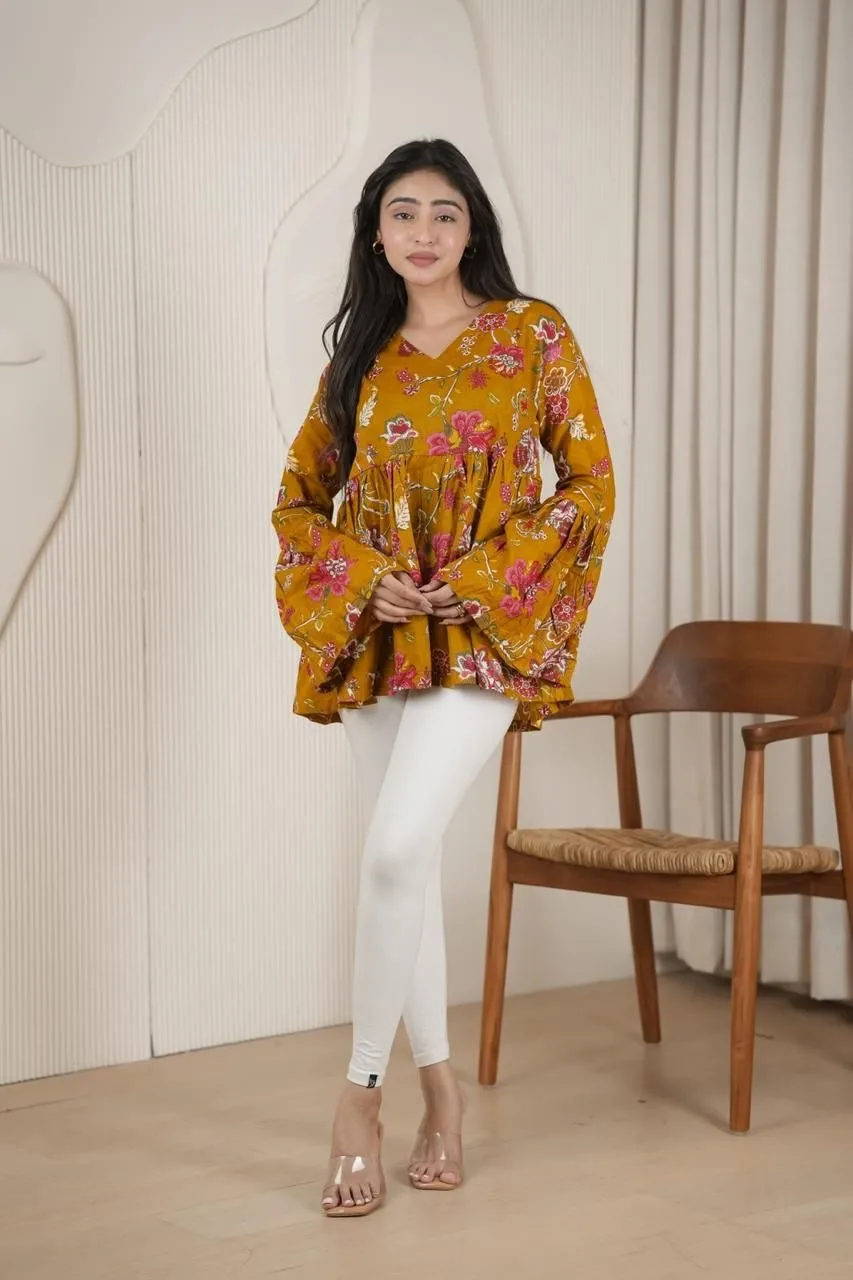 RRD Breathable Fuchsia Floral Printed Trending Style Top For Women