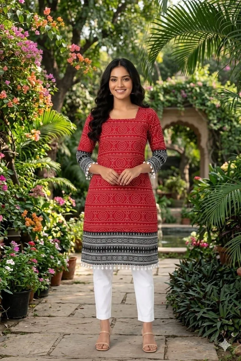 RRD Cotton Printed Foil Work Festival Kurti For Women