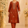 RRD Rayon Cotton Embroidery Work Festival Kurti Pant Set