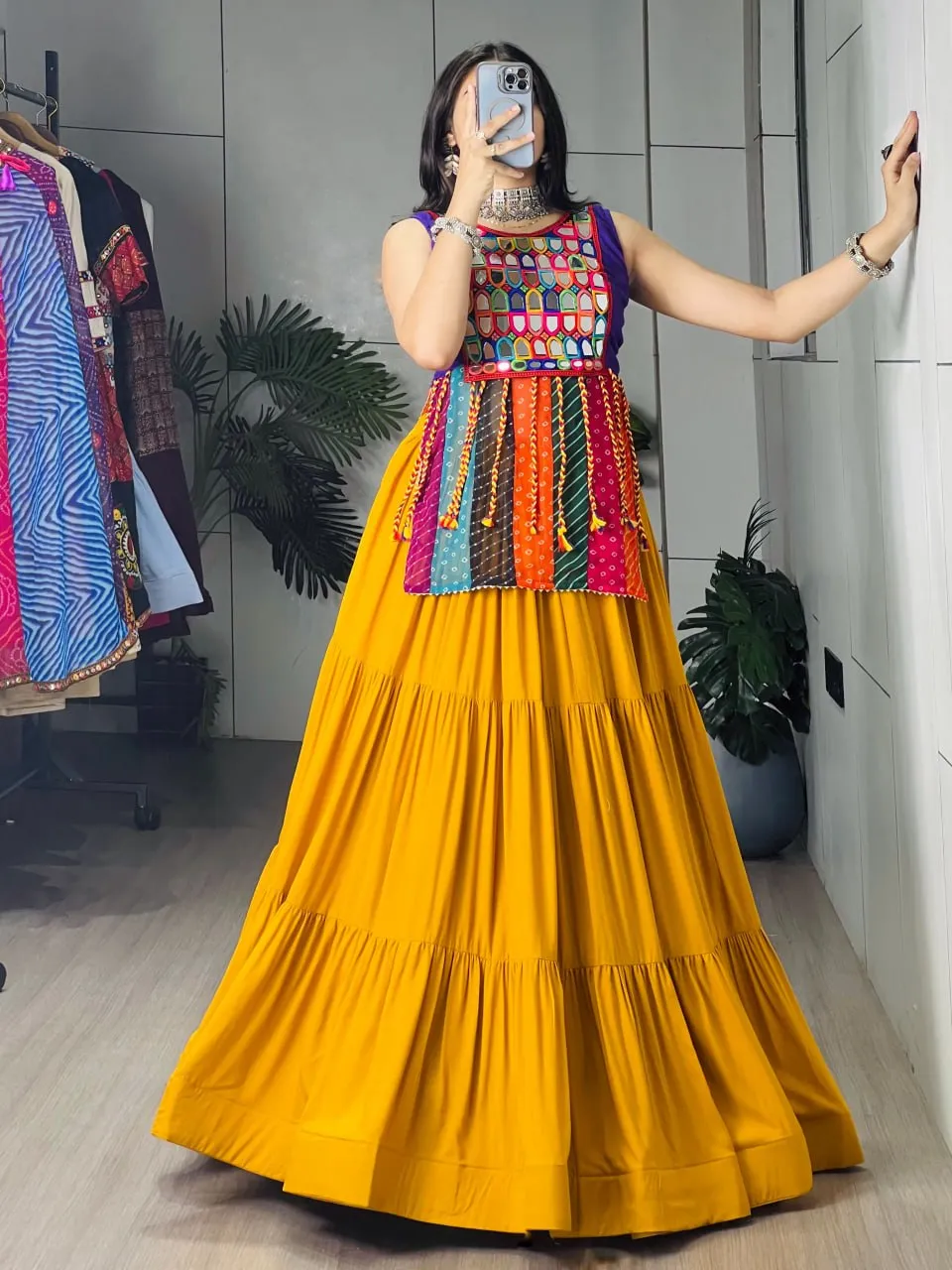 WMT 7707 Ananda Rayon Cotton Mirror Work Navratri Skirt Top