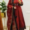 ATQ Jaipuri Cotton Hand Work Jacket Style Gown Pant Dupatta Set