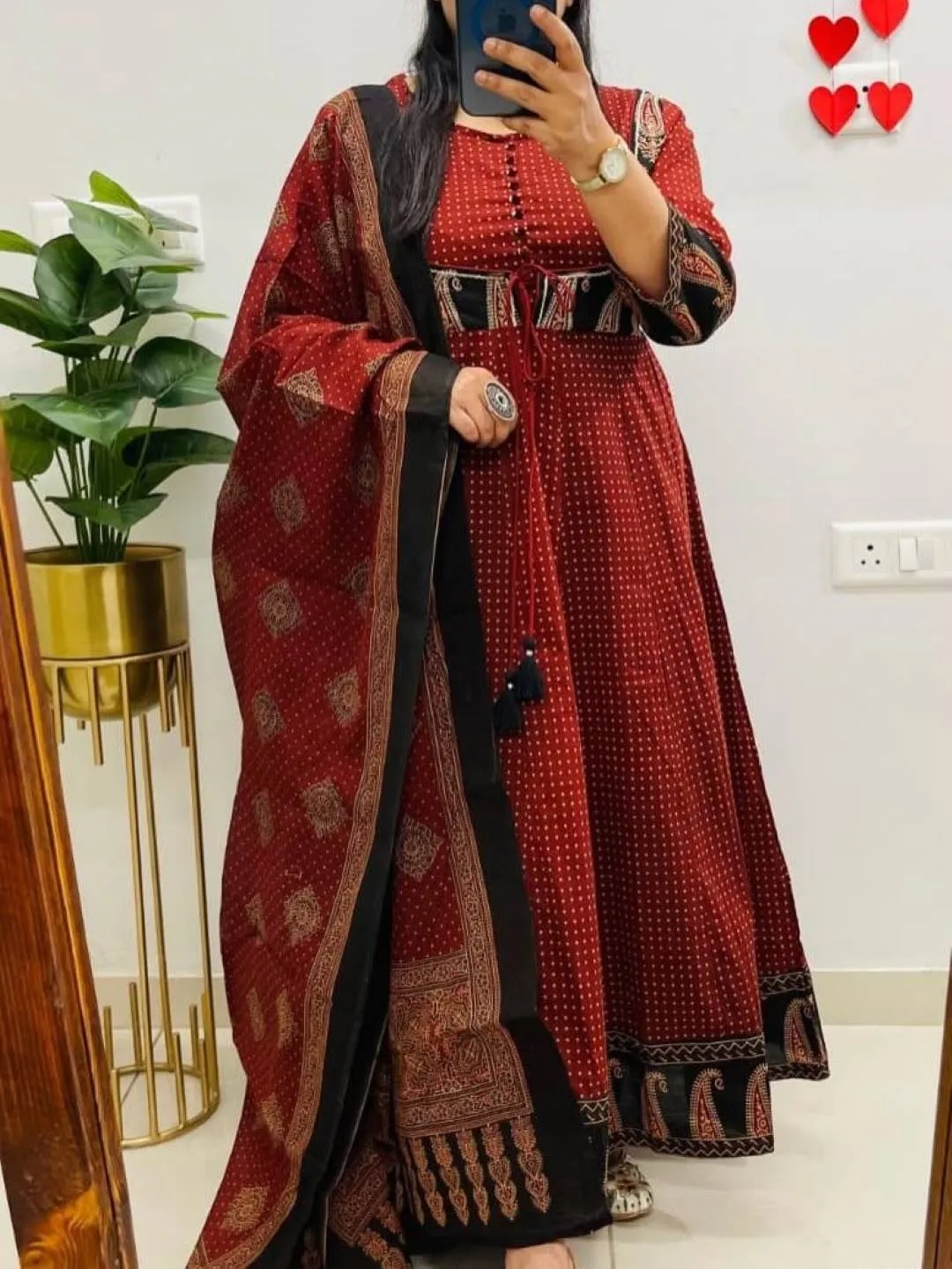 ATQ Jaipuri Cotton Hand Work Jacket Style Gown Pant Dupatta Set