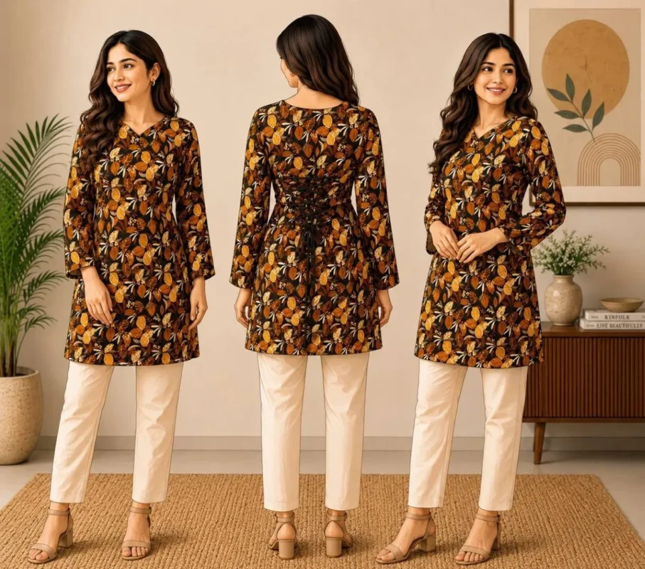 Beautiful Aawiya Rayon Printed Work Office & Daily Wear Short Kurti 2026