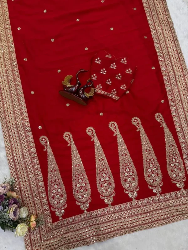 Beautiful SS1010 5606 Vichitra Silk Sequence Embroidery Work Red Wedding Saree 2026