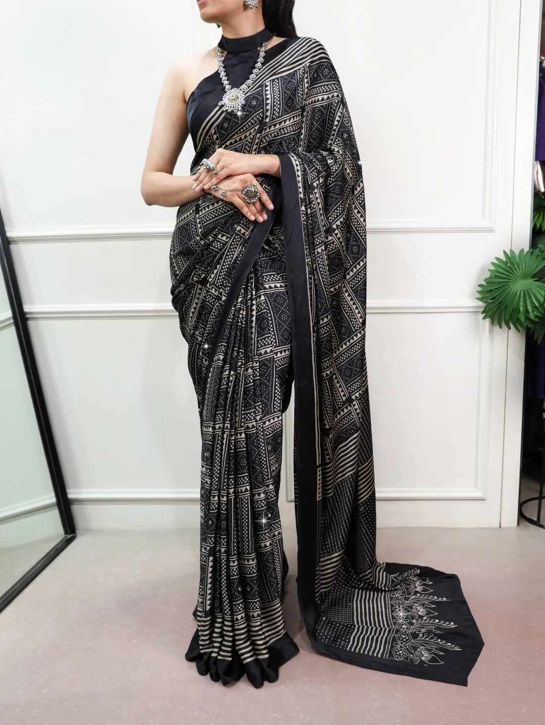 WMN 7405 Satin Silk Mirror Work Trending Party Wear Saree