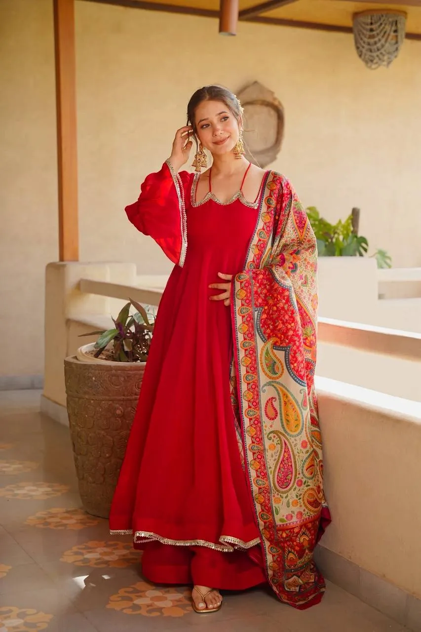 Deepika 6045 Tabby Silk Mirror Work Fancy Anarkali Gown Sharara With Dupatta Set