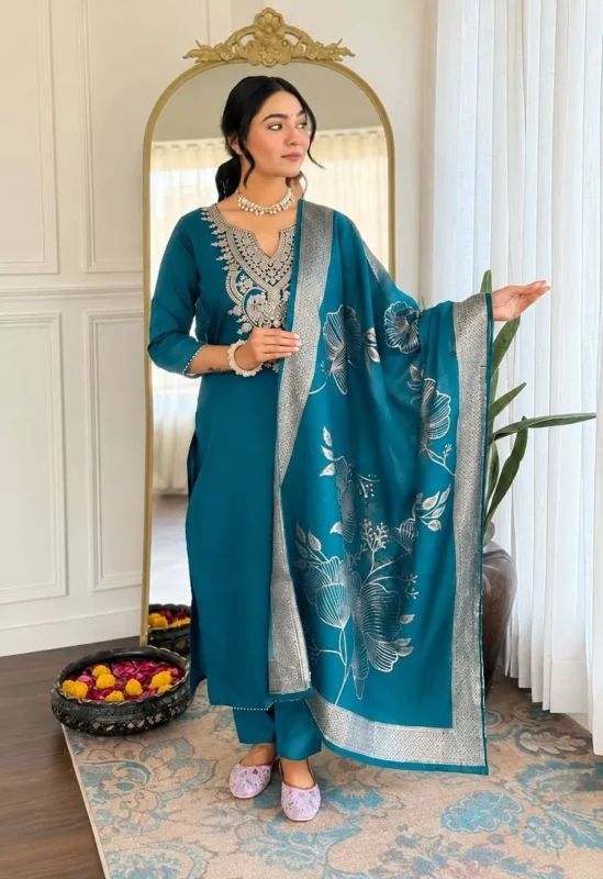 Stylish ATQ Cotton Reva Embroidery Sequence Work Readymade Dress Collection 2026