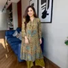 Yasu Freya Natural Crape Mirror Work Ajrakh Printed Long Kurti Pant Set