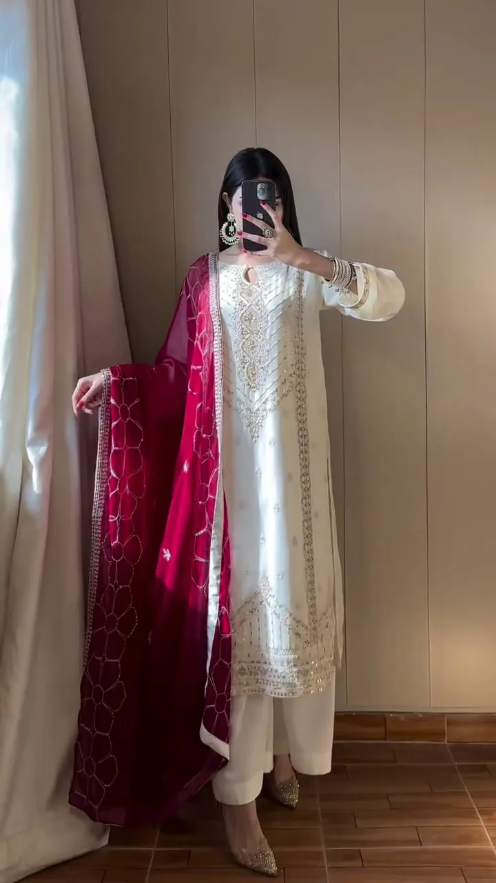 ASD 7114 Chinon Silk Sequence Embroidery Work Festival Readymade Dress