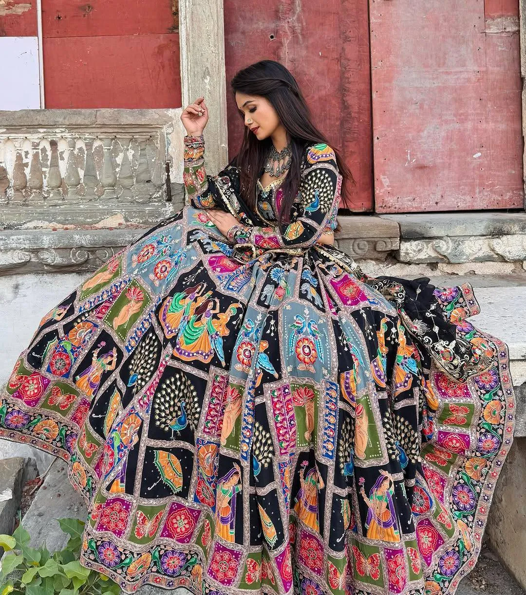 C585 112 Muslin Cotton Mirror Work Navratri Garba Chaniya Choli