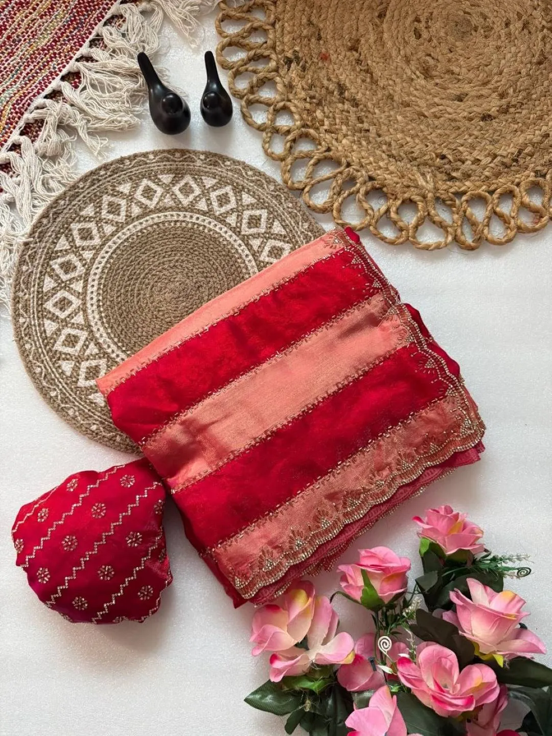 RGS Space Silk Jarkhan Work Party Wear Saree Exporter in India