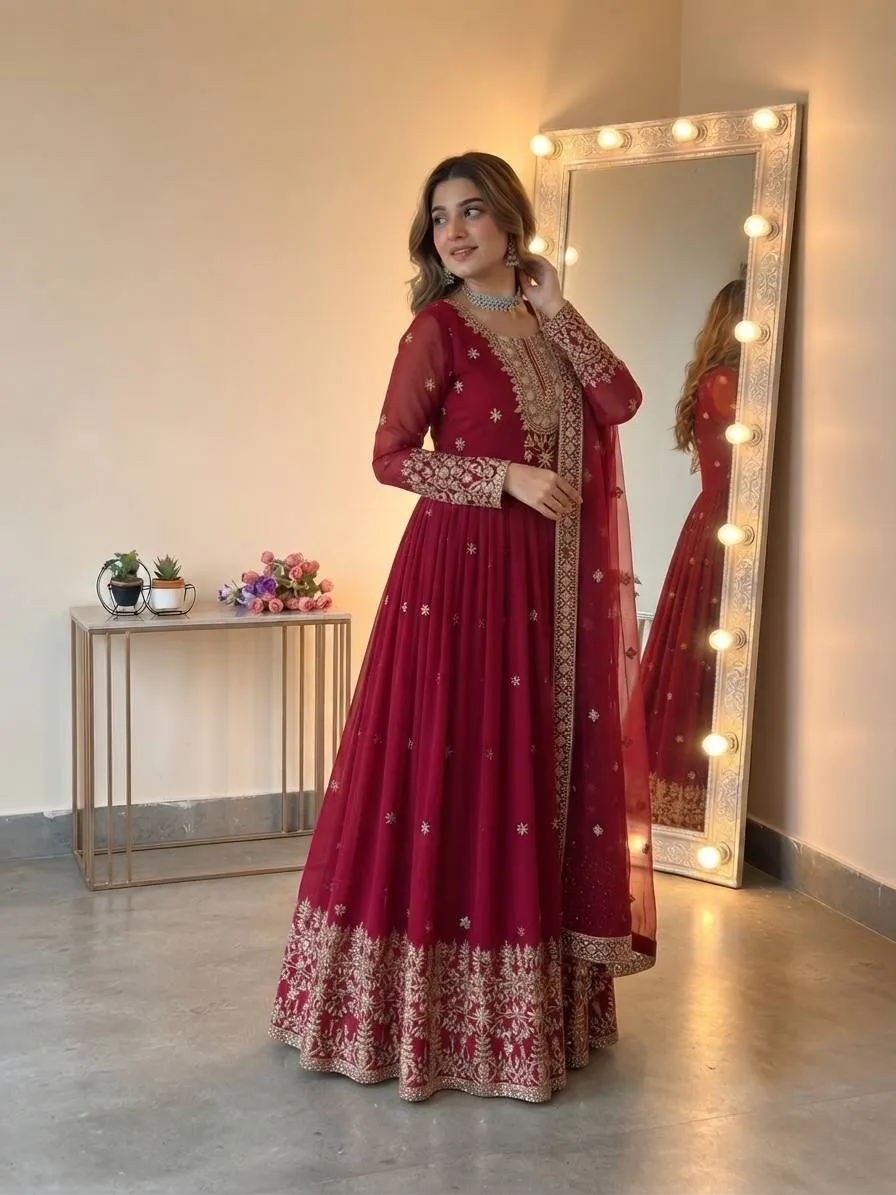 Sabina 546 Georgette Embroidery Sequence Work Party Wear Anarkali Gown