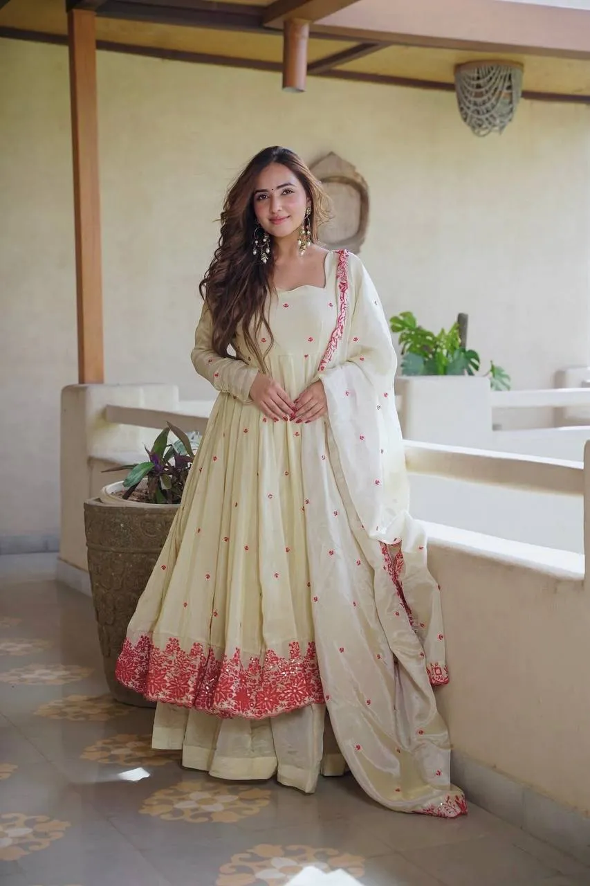 Sabina 5360 Silk Embroidery Work Festival Gown Supplier in Surat
