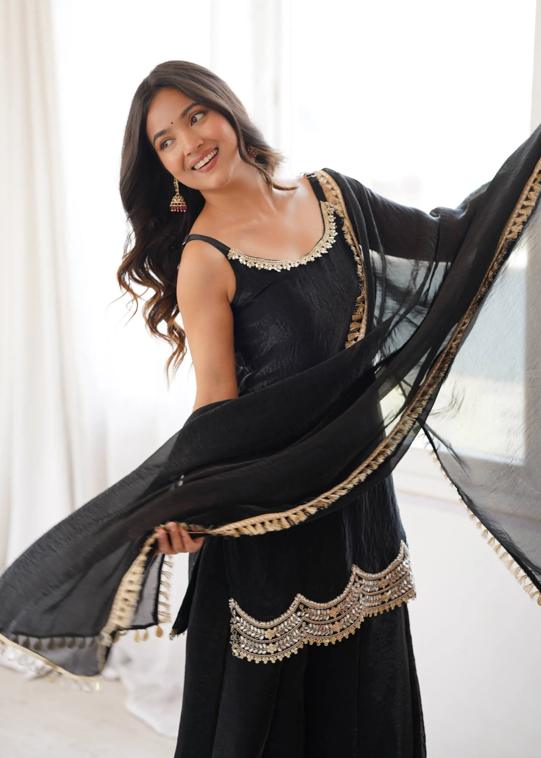 Sabina 3179 Fandy Silk Embroidery Mirror Work Wedding Wear Sharara Plazzo Set