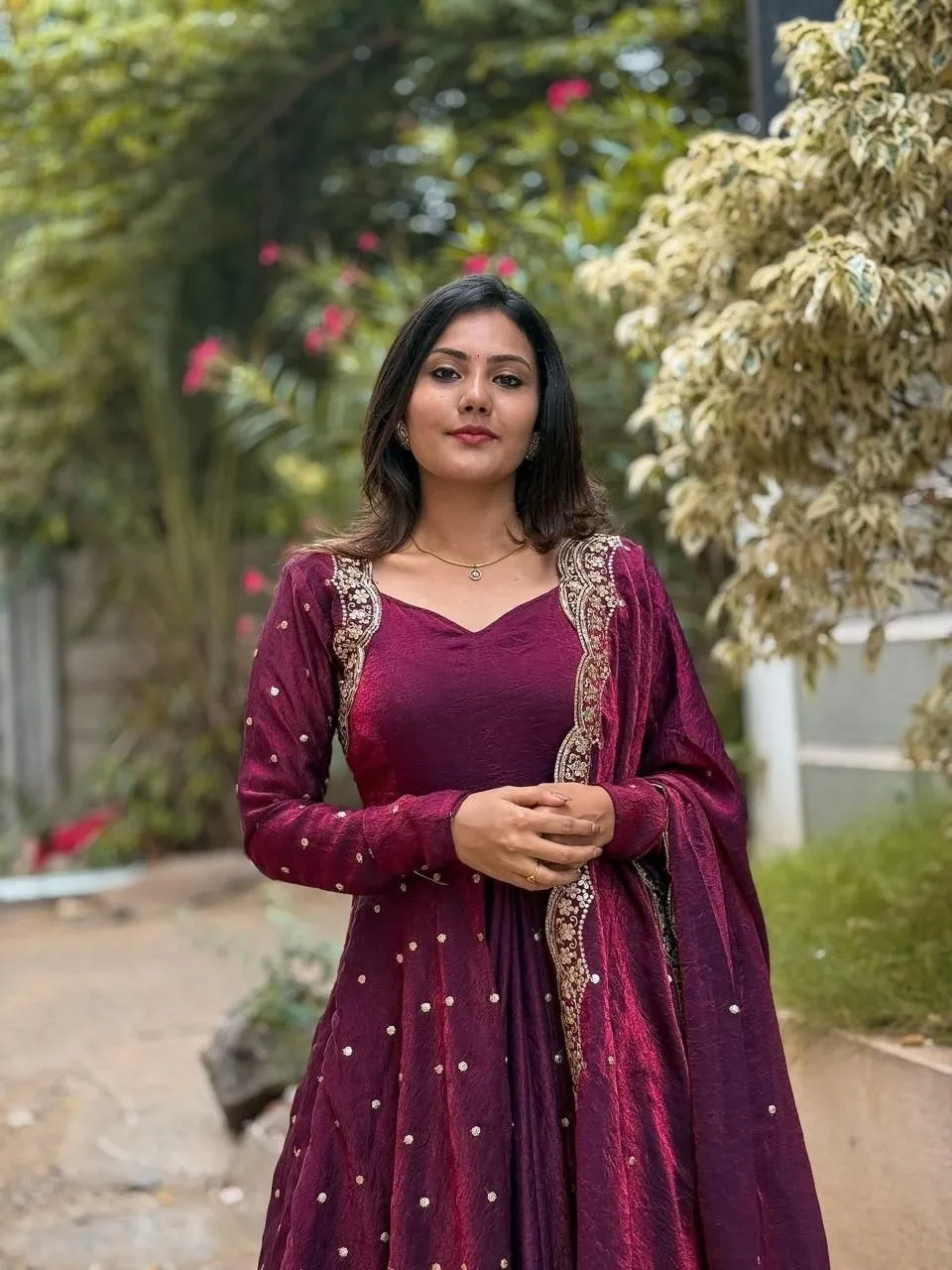 Kiara Georgette Embroidery Work Festival Anarkali Gown Pant With Dupatta Set