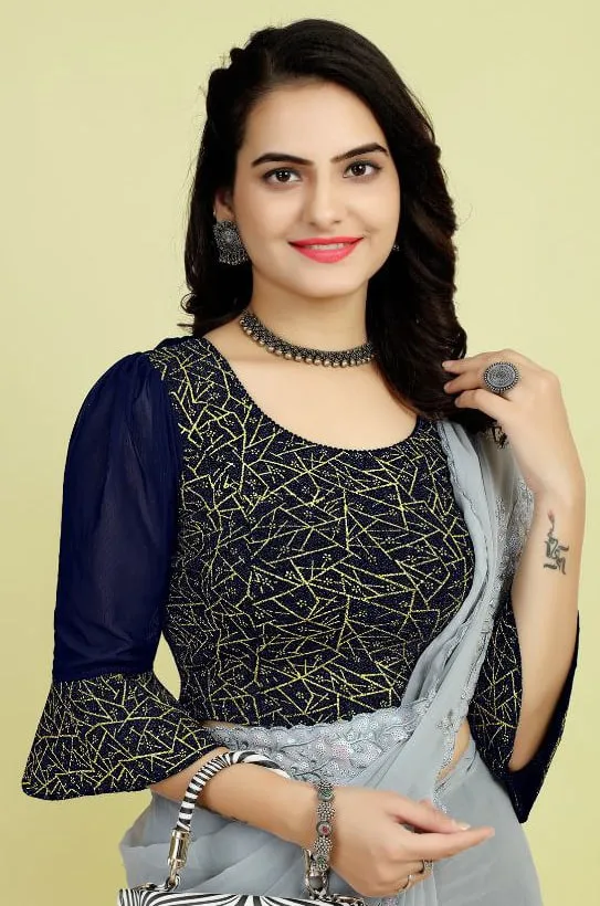 Ishna Intricate Golden Geometric Pattern Stylish Stretchable Big Size Blouse